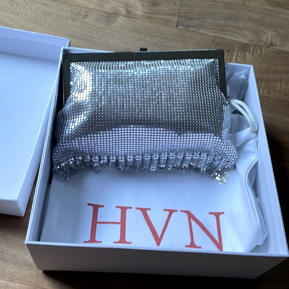 HVN Zoe Fringed Printed Chainmail Tote - Silver - Picture 7 of 11